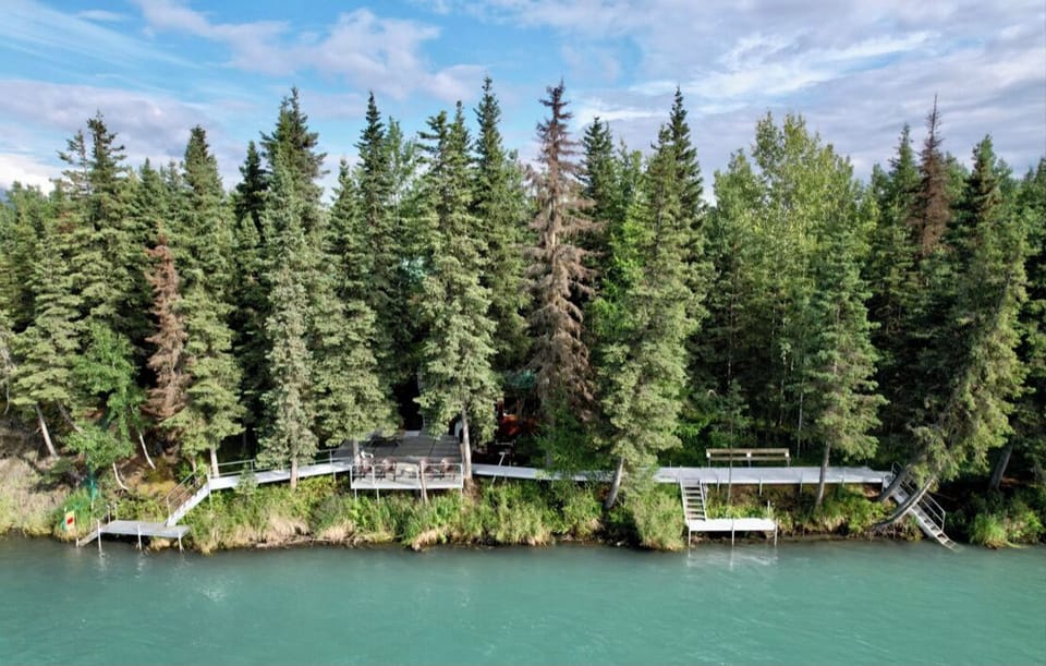 There is a large deck with two 12' fishing platforms.
