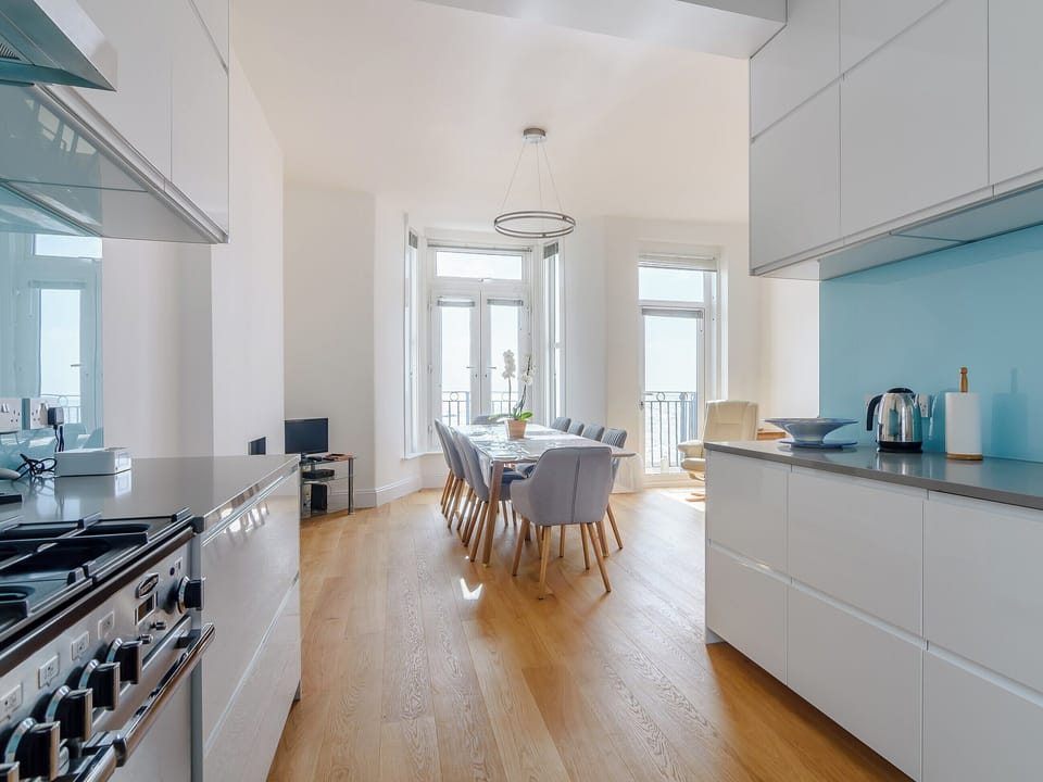 Contemporary open plan kitchen and dining area | Seaview, Hythe