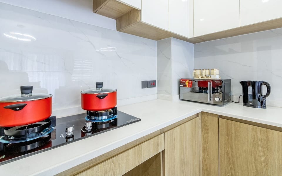 Classic Apartment, Balcony, City View | Private kitchen | Full-size fridge, microwave, oven, stovetop