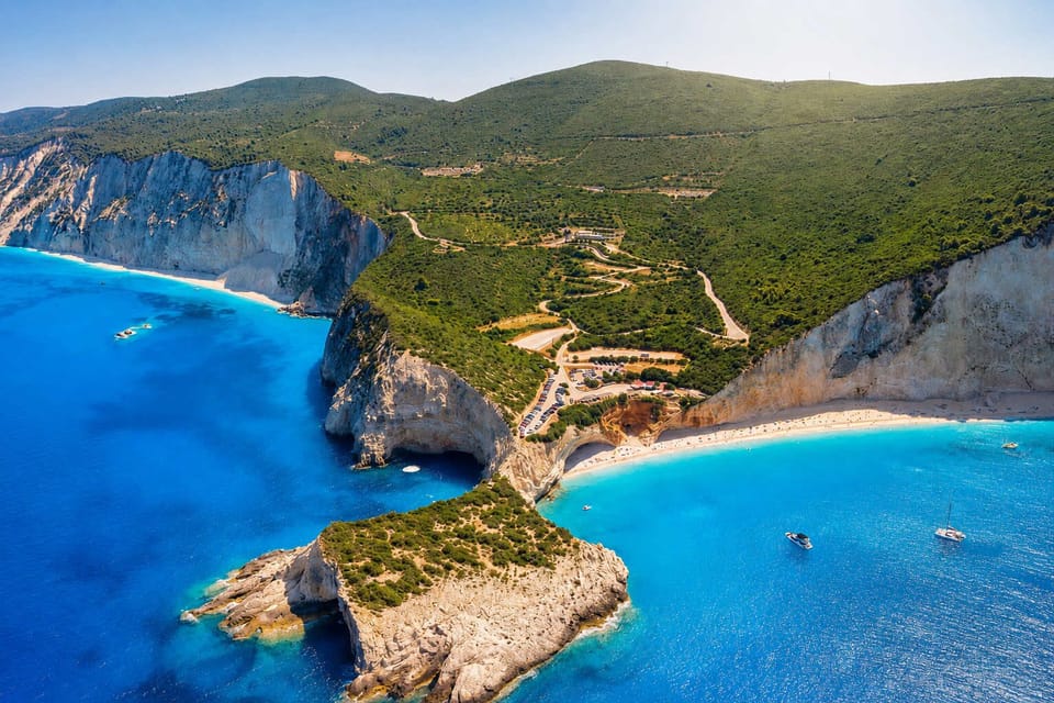 Porto Katsiki, about 35 km away, brings pale cliffs, vivid blue water, and one of Lefkada’s most memorable beach days.