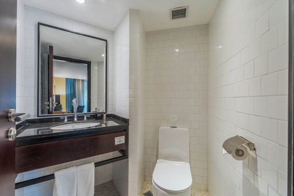 Suite | Bathroom | Hair dryer, slippers, towels, soap
