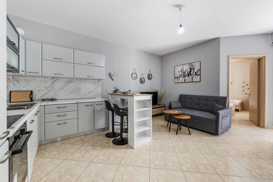 Fully-equipped kitchen and living room