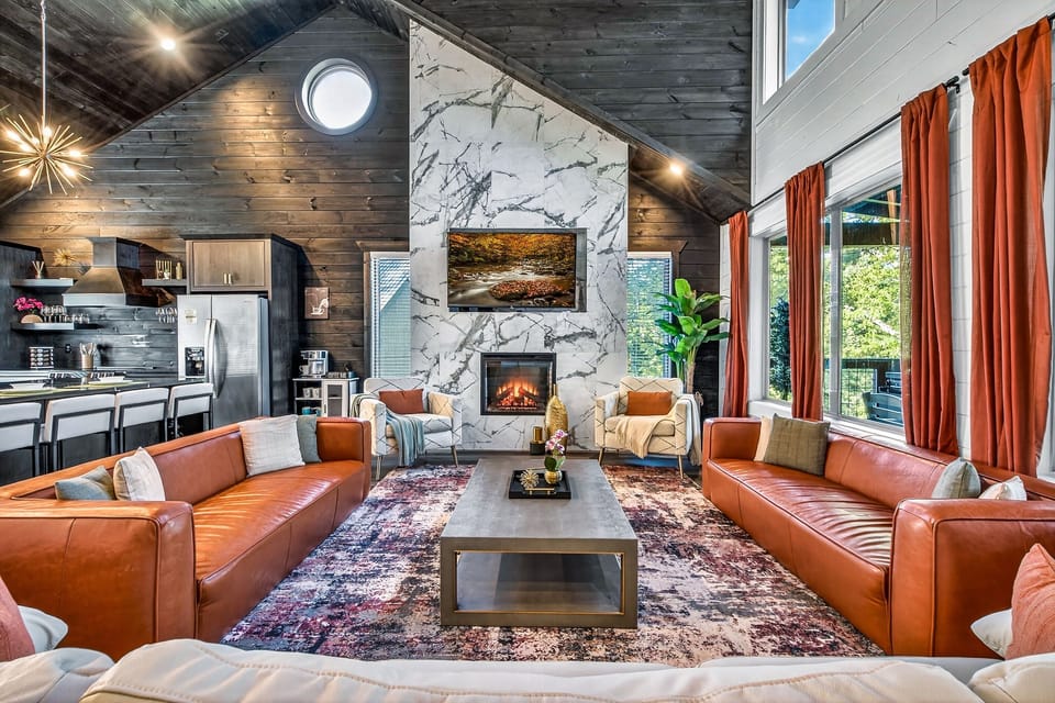Cozy up by the fireplace after a day of exploring the Smoky Mountains.