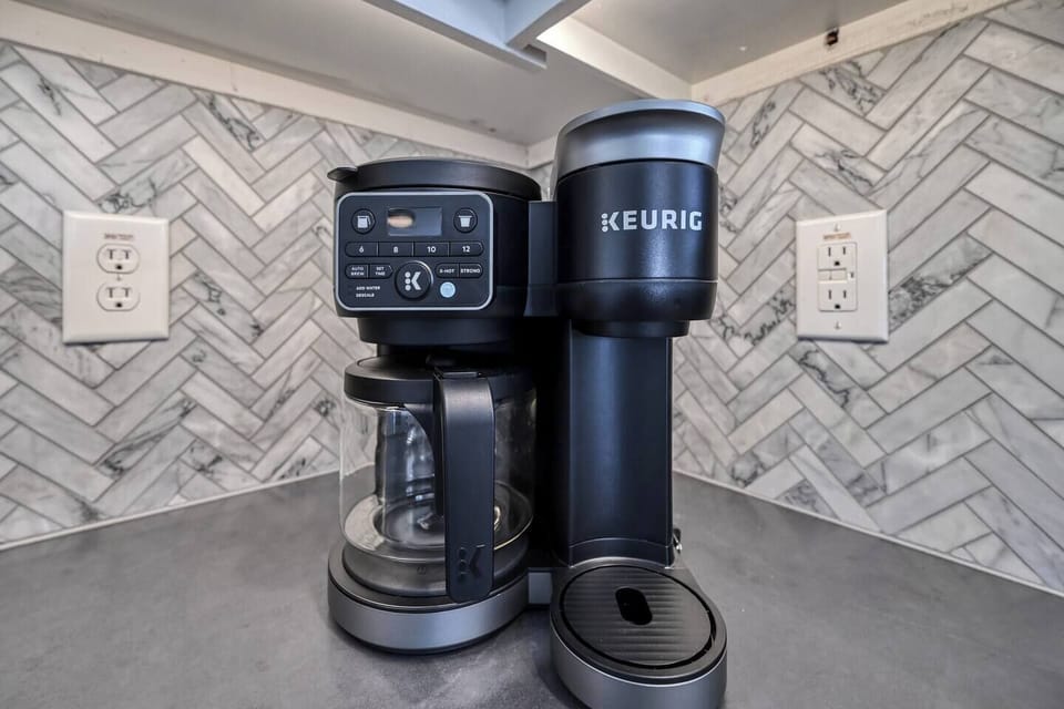 Coffee station with Keurig for easy mornings.