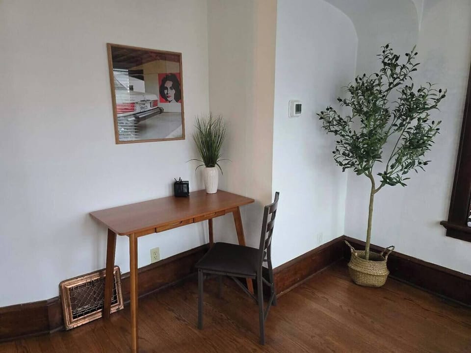 Bright workspace nook with hardwood floors and stylish decor