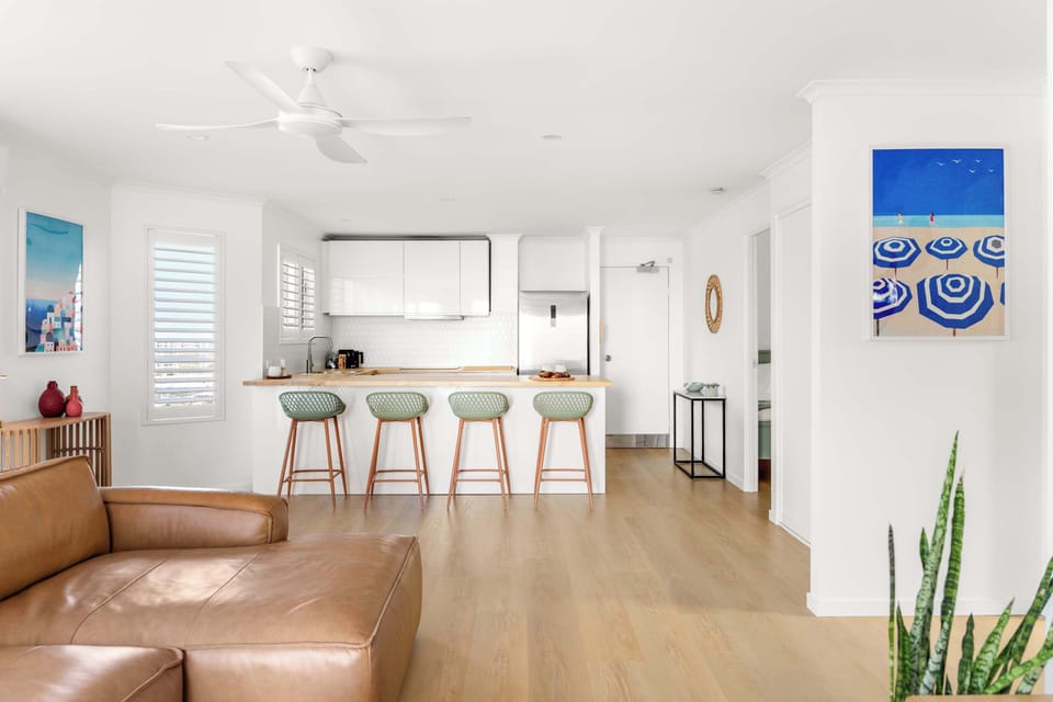 Bright coastal kitchen with everything needed for a convenient self catered stay