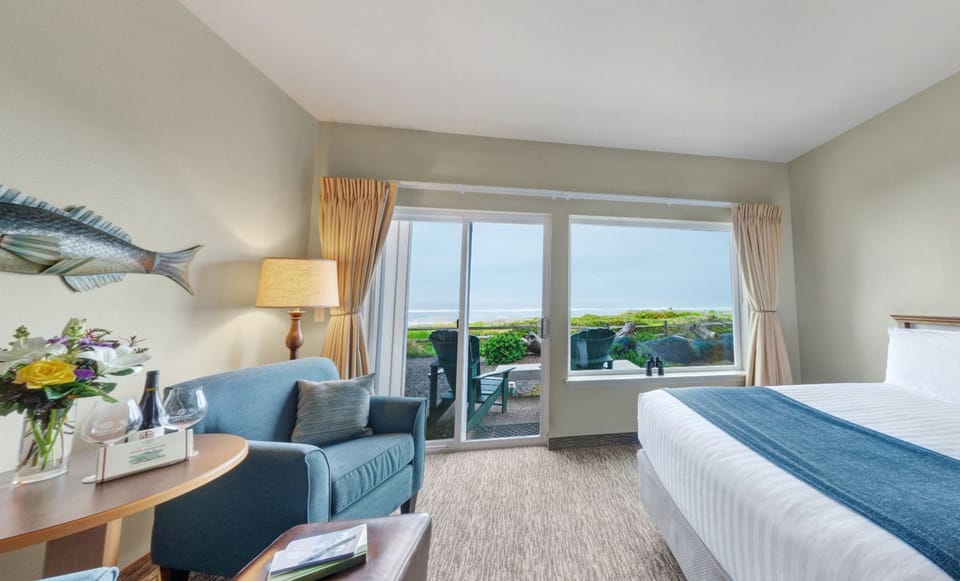 Room, 2 Queen Beds, Patio, Oceanfront | Desk, laptop workspace, iron/ironing board, free WiFi