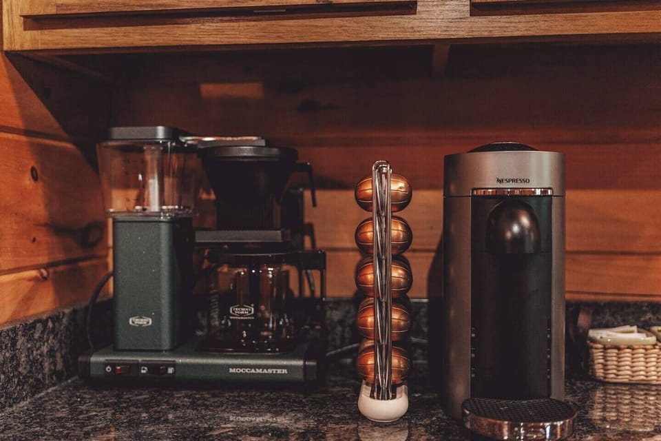 The Coffee Corner!  We provide variety with a Moccamaster drip brewer, whole bean grinder, and a Nespresso machine
