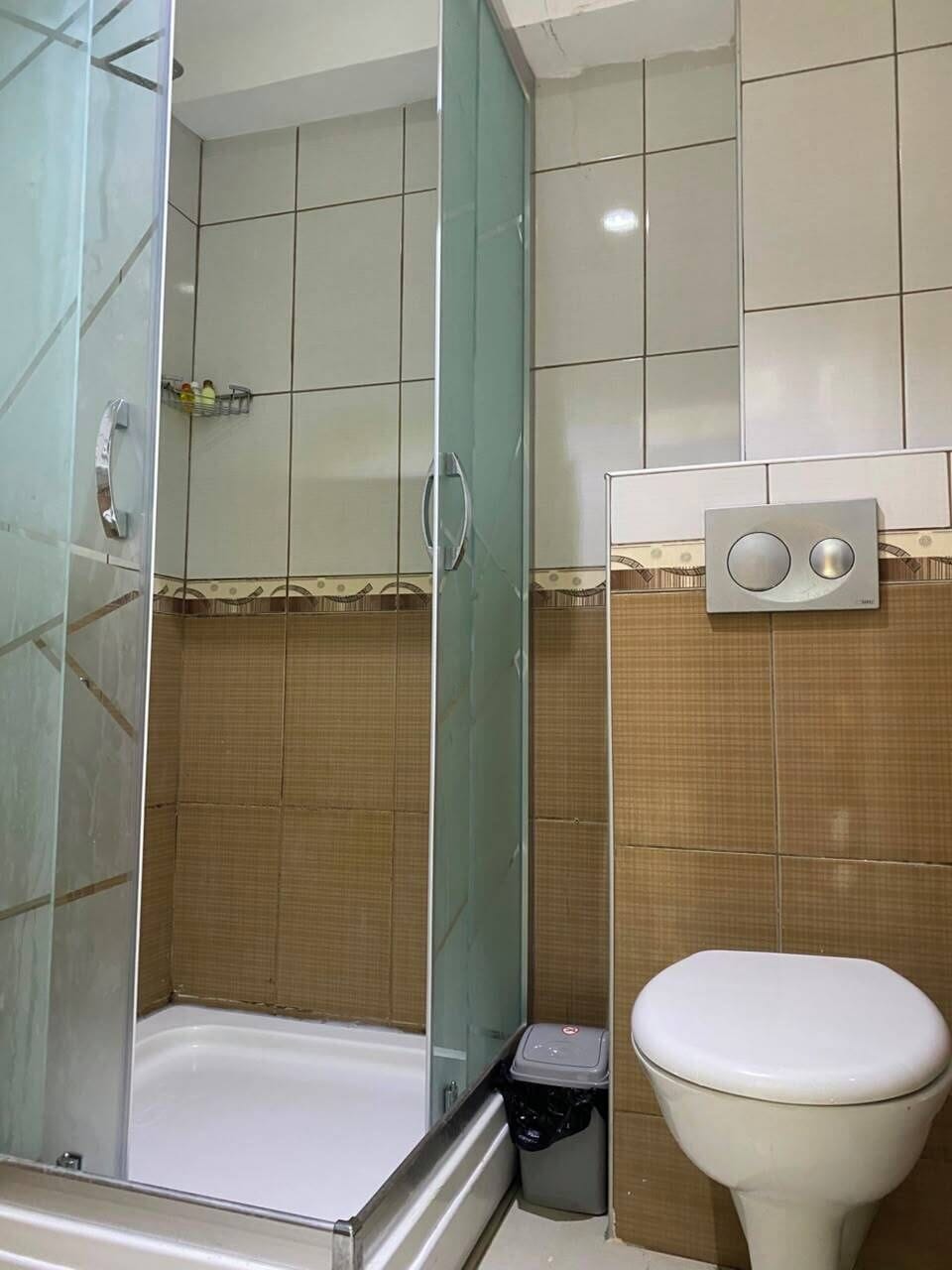 Shower, hair dryer, soap, shampoo