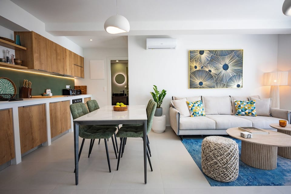 Living room, kitchen and dining