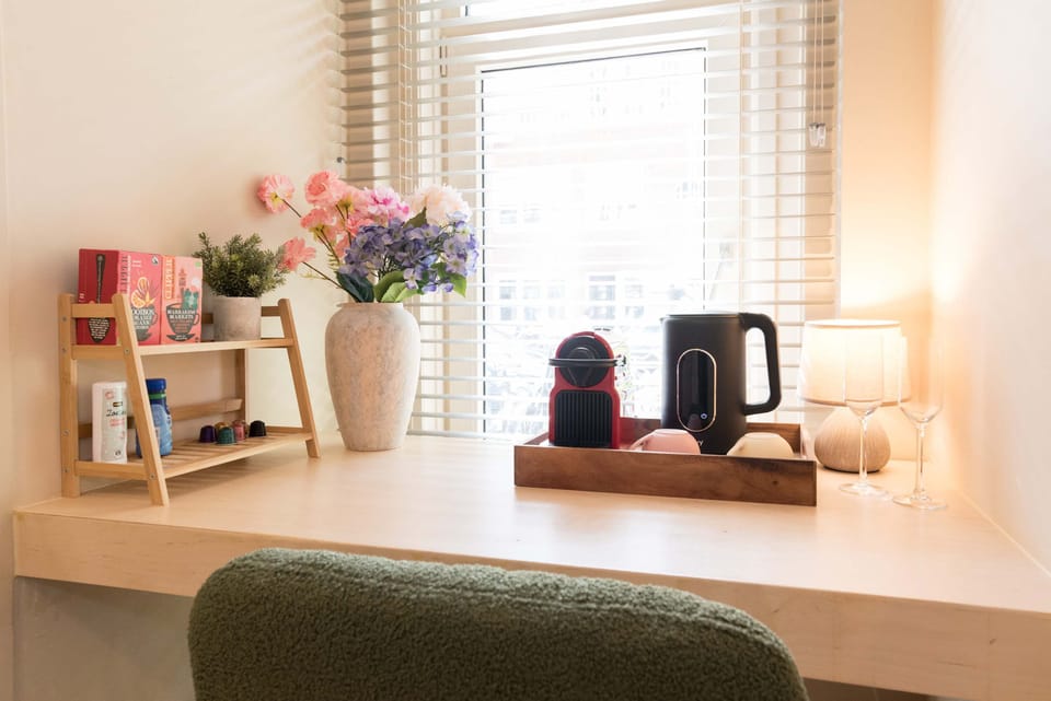A cozy corner to enjoy your morning coffee or catch up on emails.