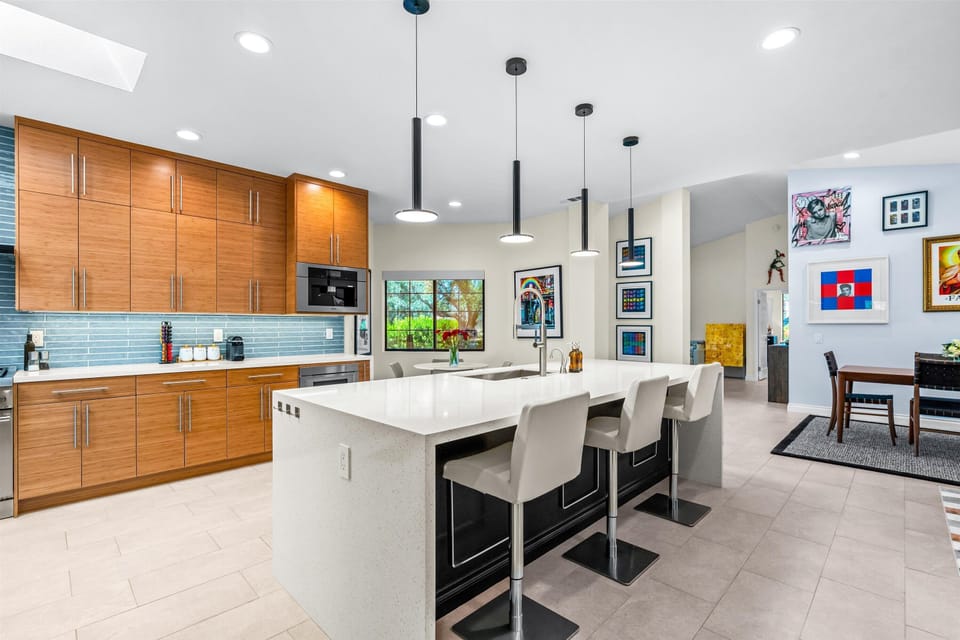 Modern kitchen with oversized island seating