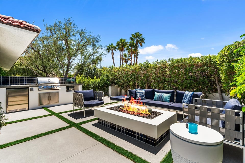 Backyard oasis with fire pit and pool