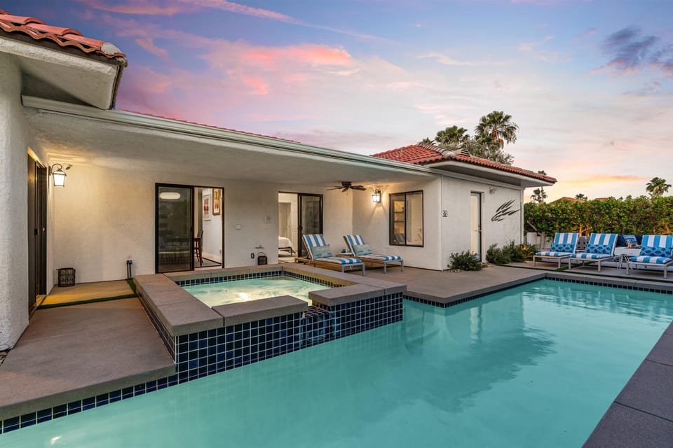 Twilight pool and spa with resort ambiance