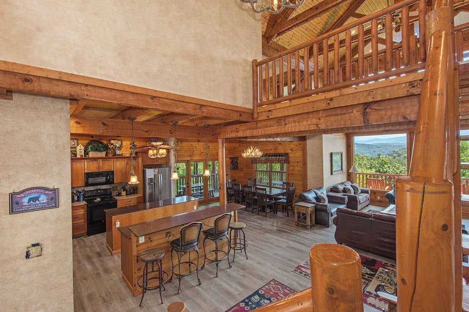 Unwind in your own spa-like sanctuary, where a stone-surround soaking tub and a cozy fireplace create the perfect retreat after a day of adventure.