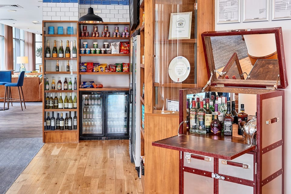 Conveniently stocked pantry with snacks and beverages around the clock.