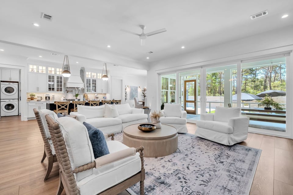 Large open living and dining space