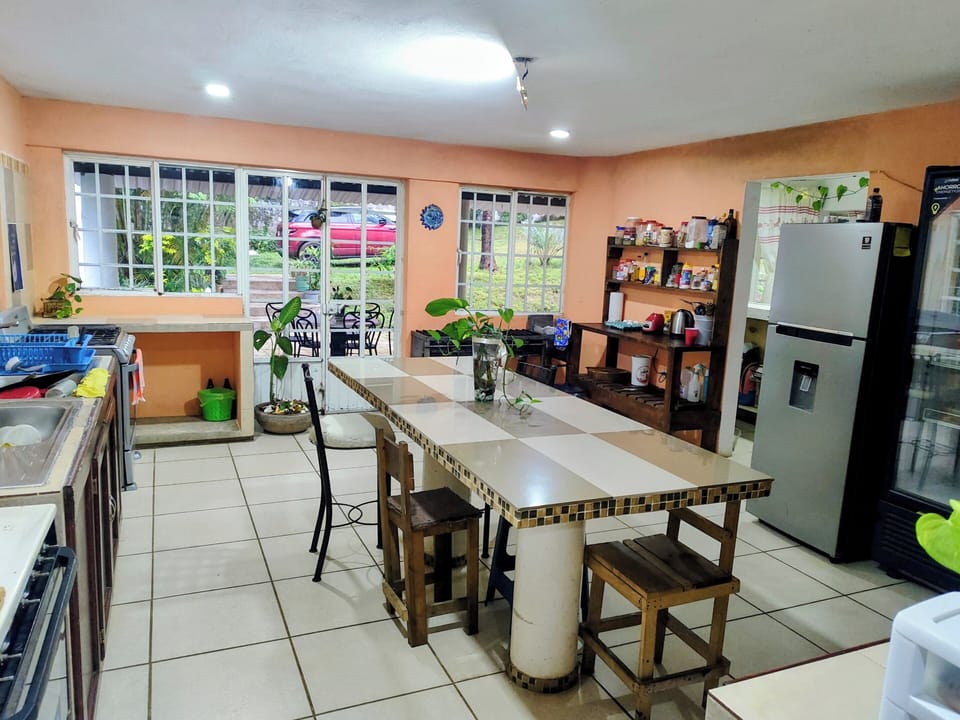 Full-size fridge, cookware/dishes/utensils