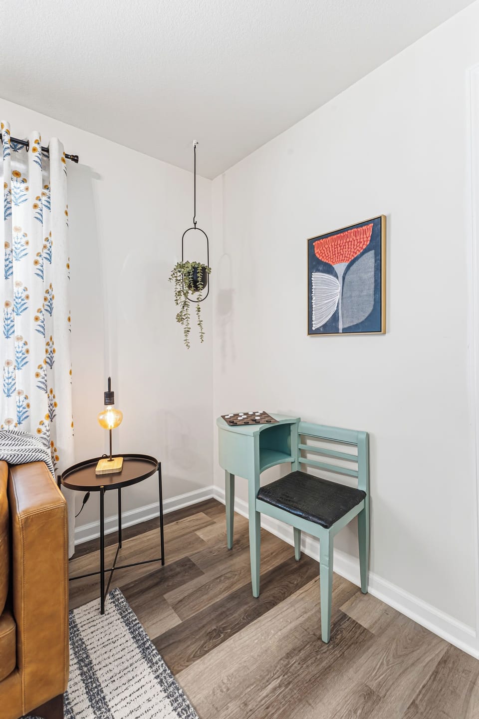 Cozy work nook with stylish decor, ambient lighting, and modern finishes