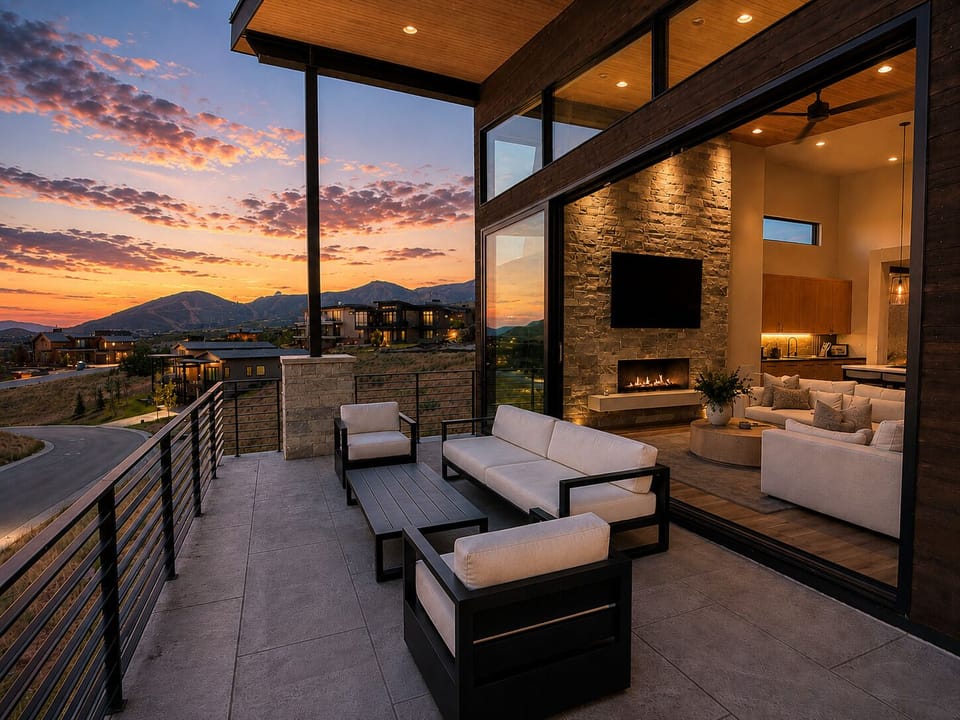 Step outside to enjoy an elevated outdoor living space overlooking the mountains. Comfortable seating and expansive views create the perfect setting for morning coffee, après-ski relaxation, or an evening under the sky.