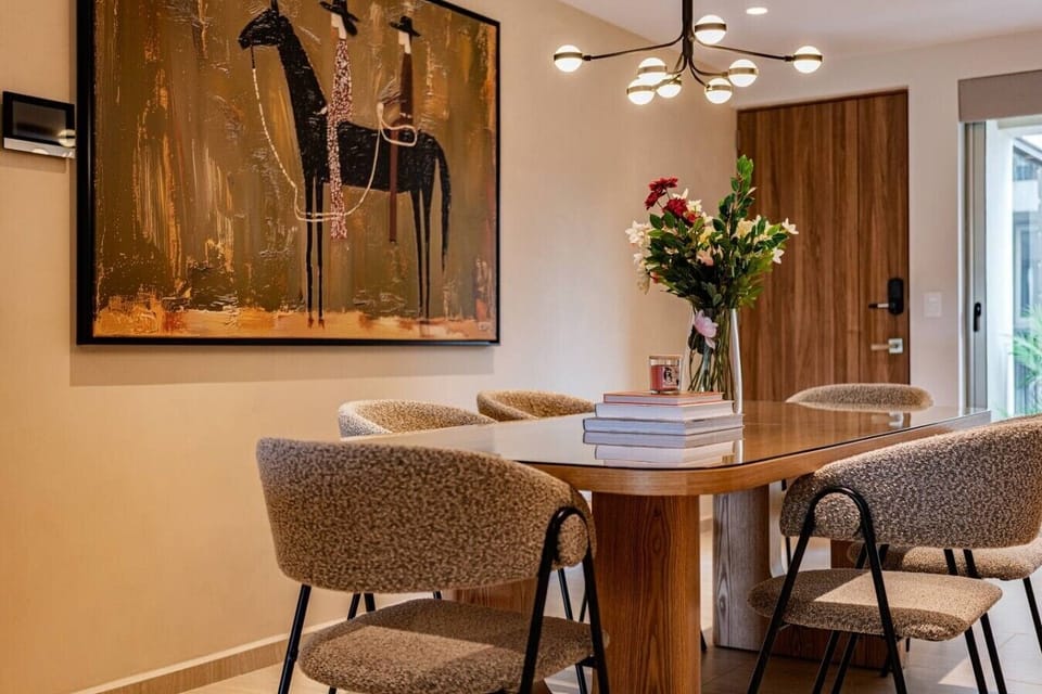 Dining nook with warm ambient lighting