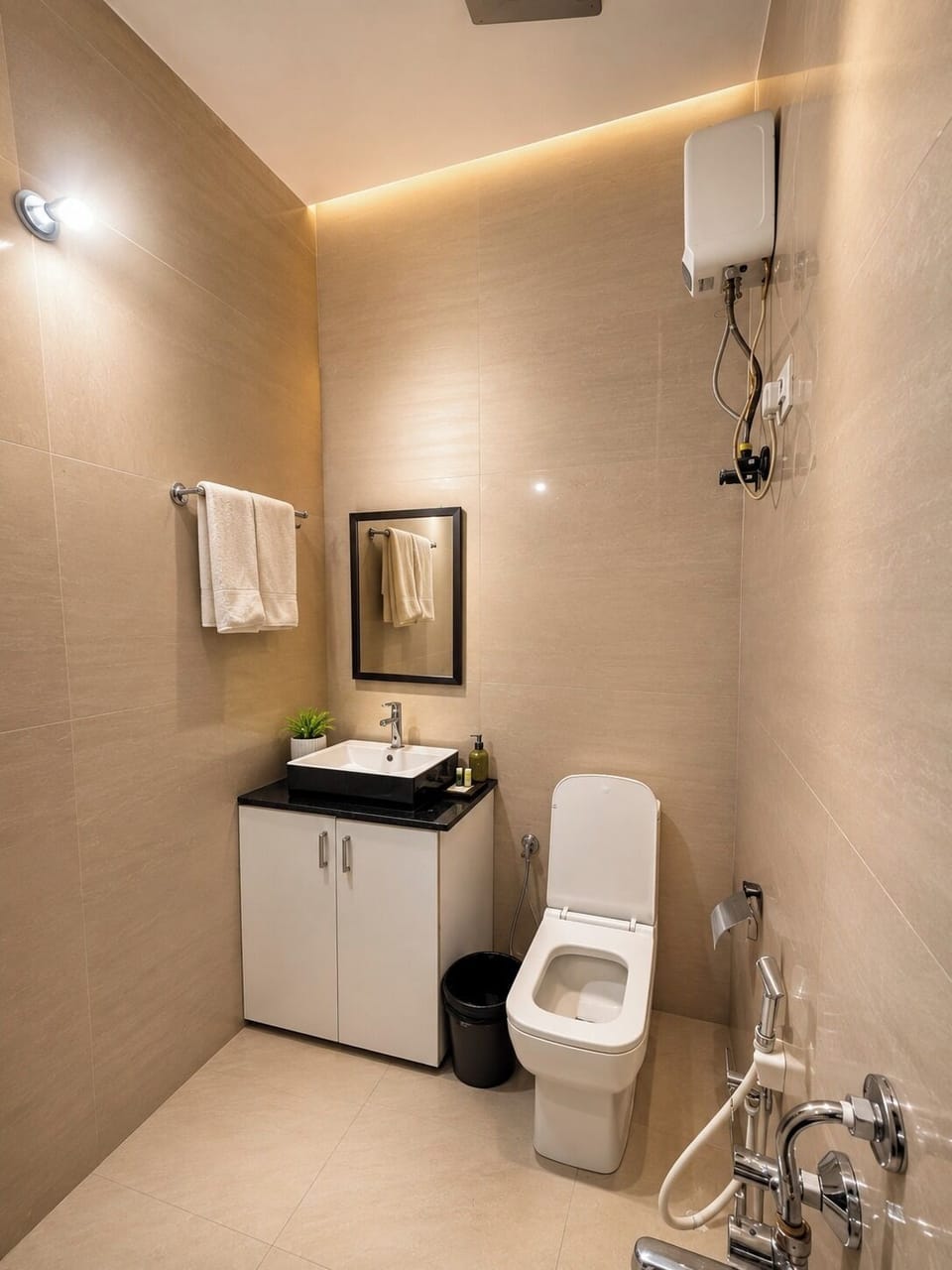 Shower, towels, soap, shampoo