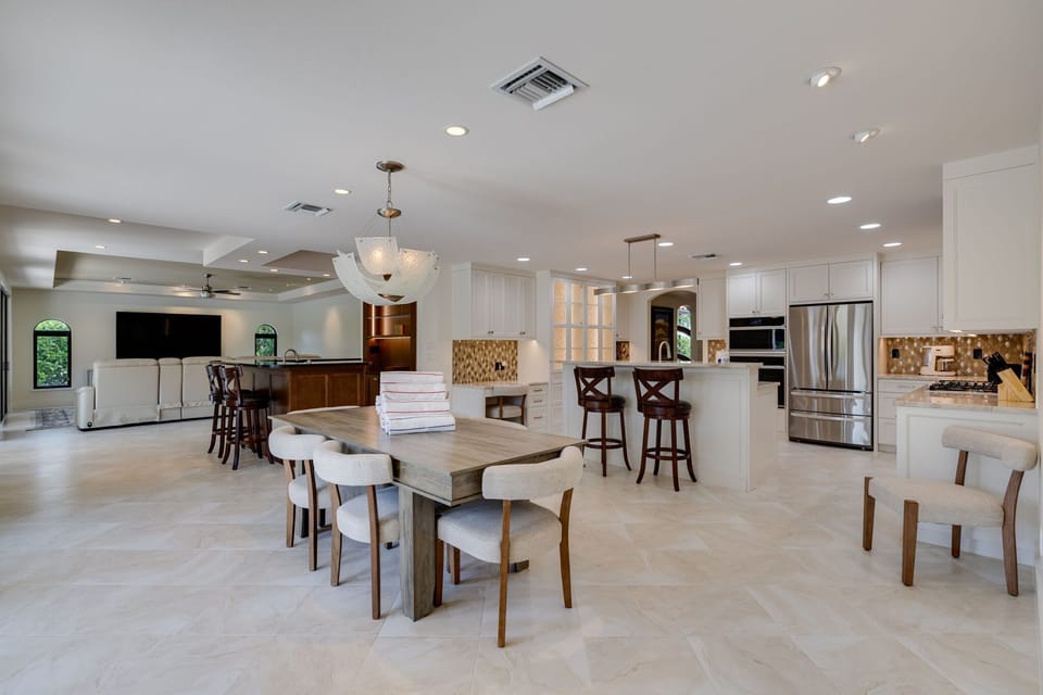 Expansive living room and dining area