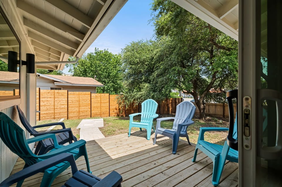 Private patio and shady fenced yard