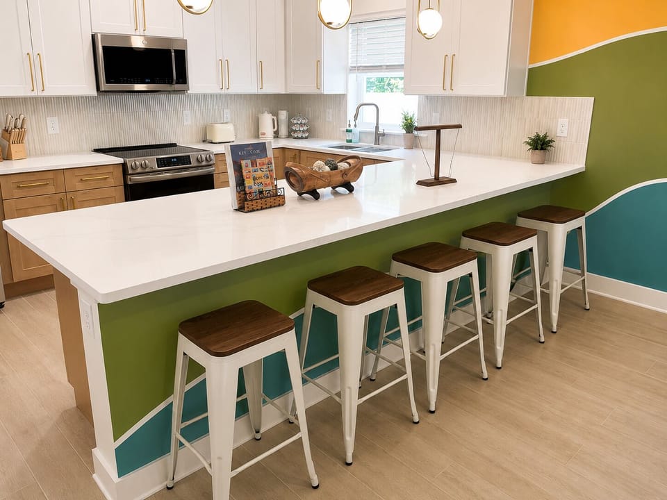 Oversized counter (extra stools available).