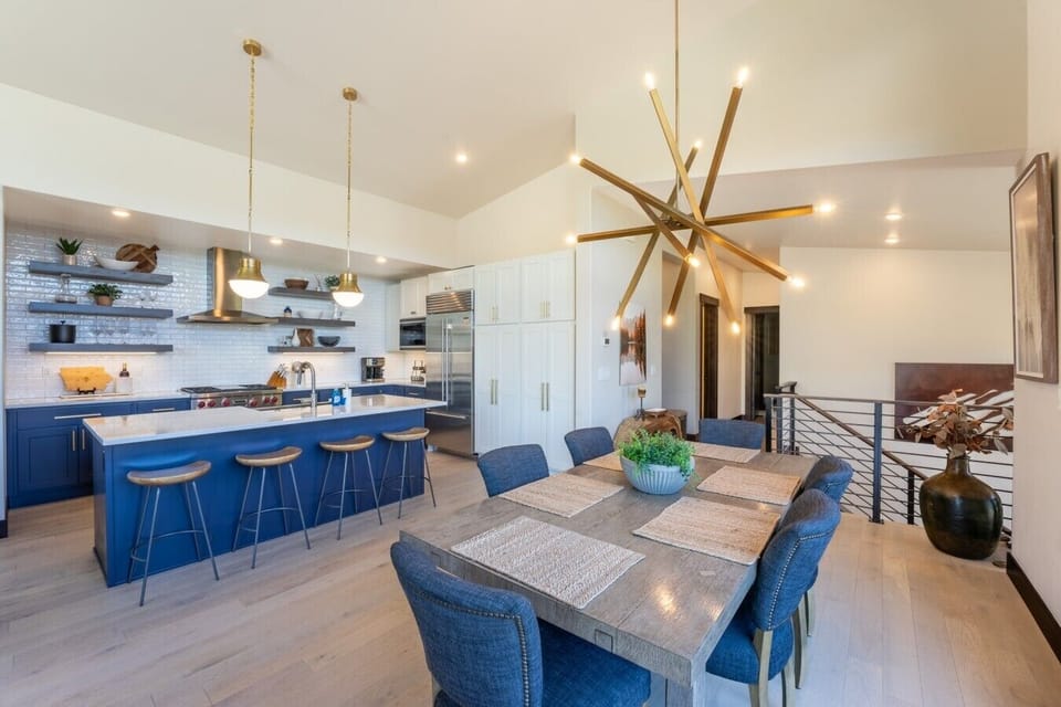 Dining area offering seating for six and additional seating at the kitchen island