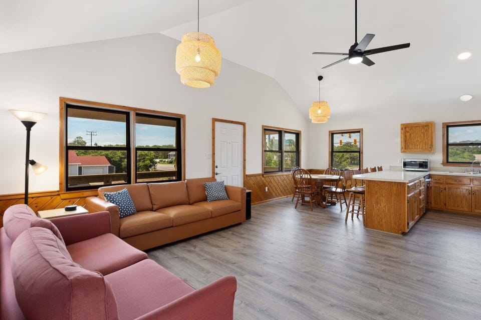 The comfortable living area provides a welcoming space to relax after a fun-filled day at the beach.