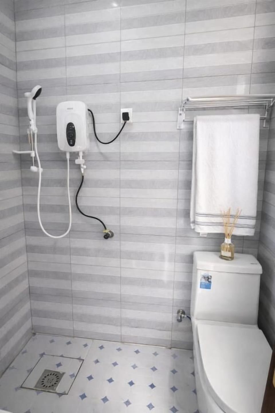 Shower, slippers, towels