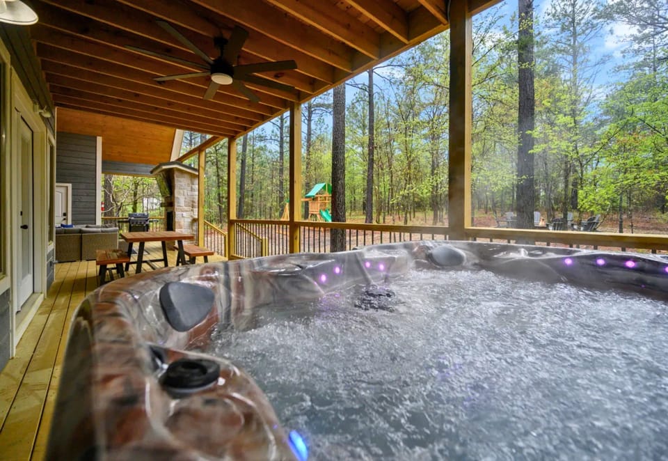 End the day with a soak in the private hot tub while listening to the sounds of the forest all around you.