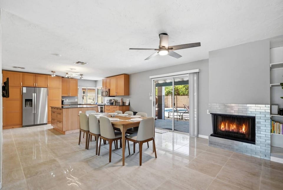 Setup for a family style meal night (FIREPLACE IS DECORATION ONLY)