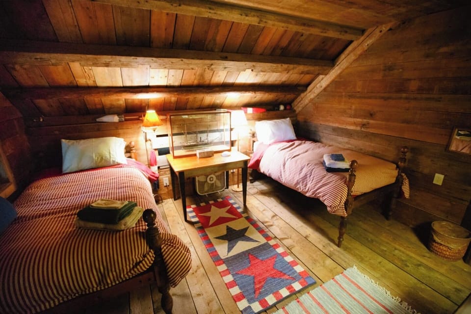 Tucked under the eaves, bedroom with 2 twin beds.