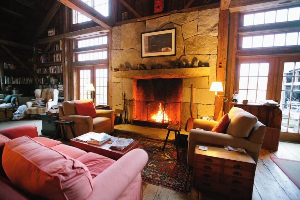 Massive granite fireplace. Enjoy the ambiance of a fire on a crisp fall day or snowy evening.