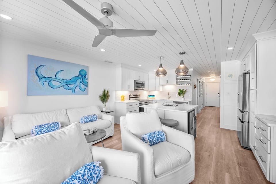 Open Living Room and Kitchen Area is Remodeled with Gulf Views!
