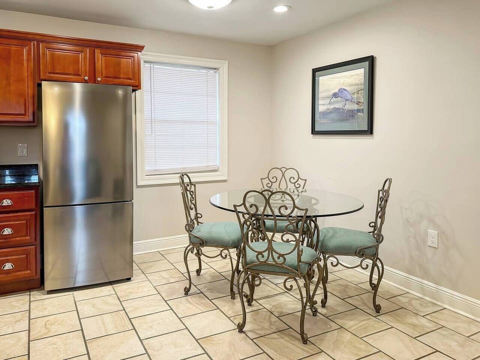 Cozy space for meals or a quiet morning coffee.
