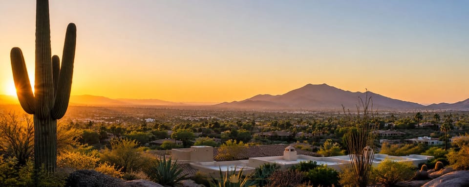 Breathtaking desert sunset views with saguaro and mountain backdrop