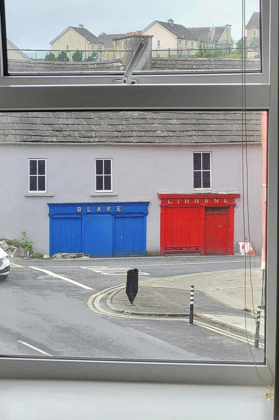 View from the kitchen window, overlooking Ennistymon’s traditional shop fronts.