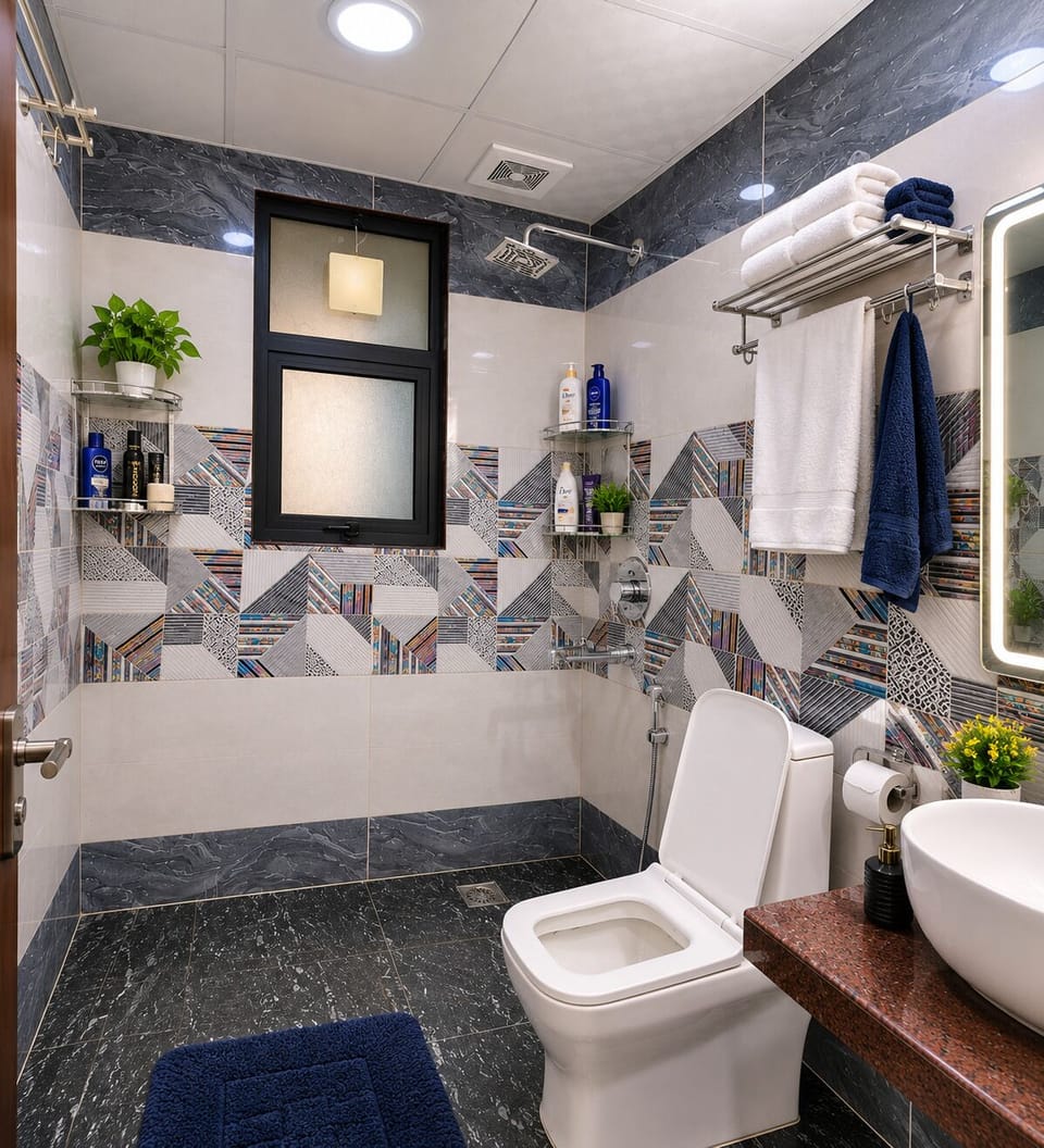 Deluxe Double Room, Balcony, Garden View | Bathroom | Towels, soap, shampoo, toilet paper