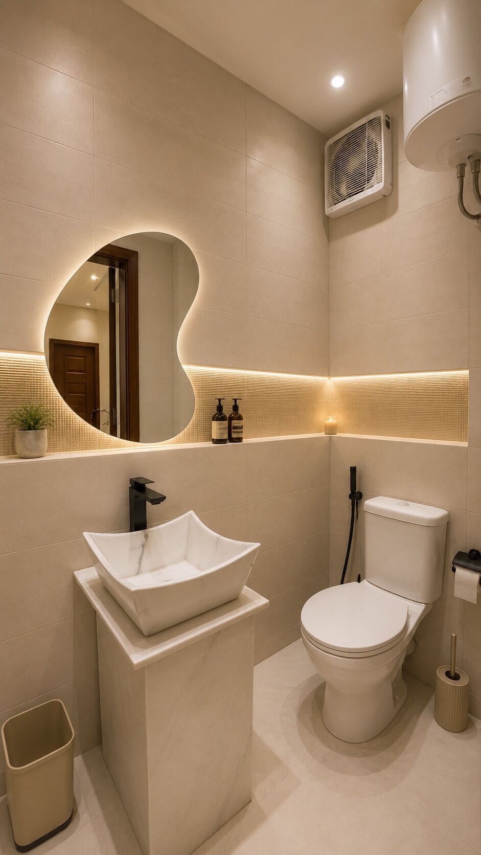 Combined shower/tub, hair dryer, towels, soap