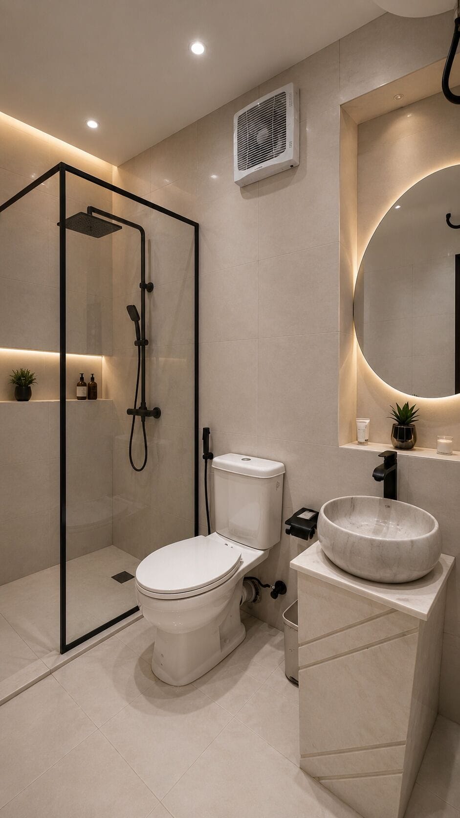 Combined shower/tub, hair dryer, towels, soap