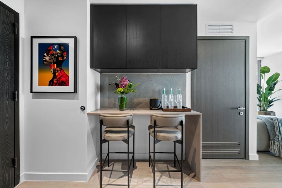Contemporary dining bar setup.