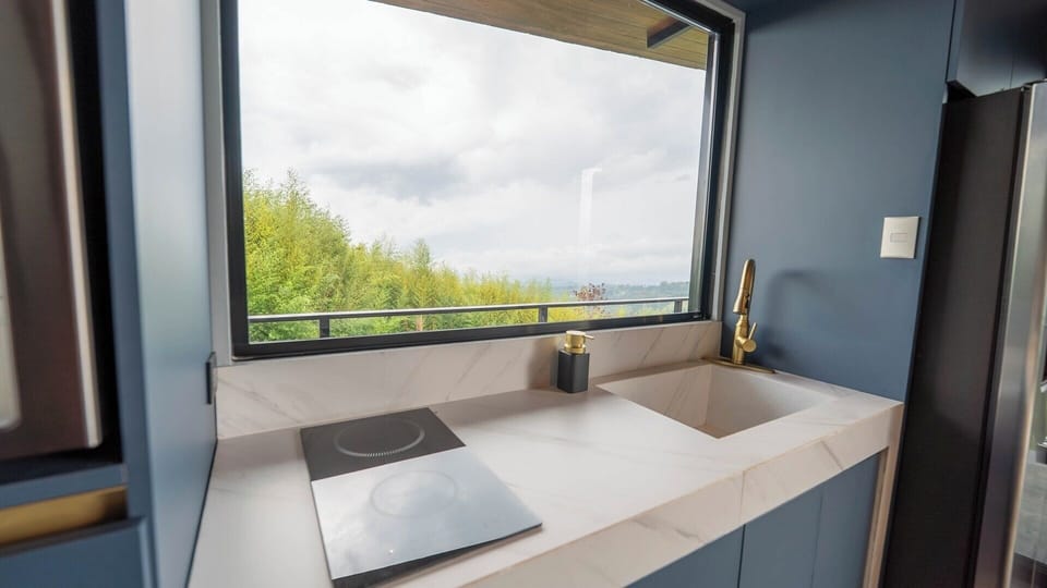 The kitchen overlooks to the Southwest. 