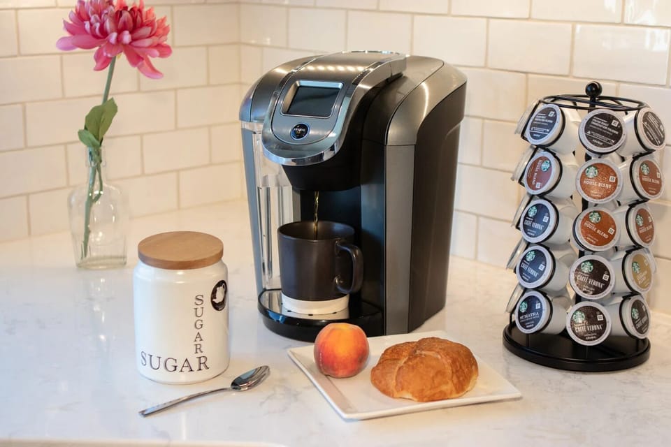 Keurig coffee maker and pod selection help start mornings with ease.
