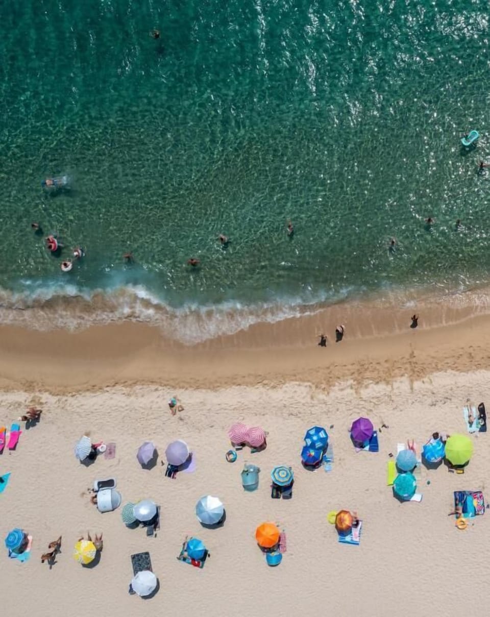Aerial Beach View and Crystal-Clear Waters of Sarti