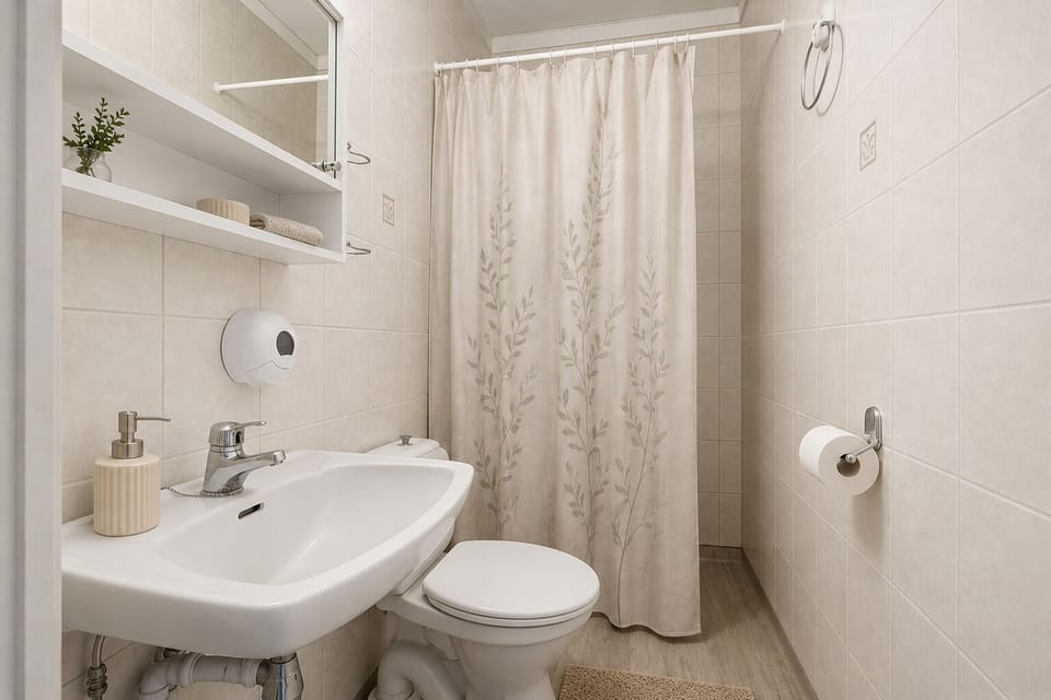 Basic Quadruple Room, Mountain View | Bathroom | Shower, heated floors (bathroom), toilet paper