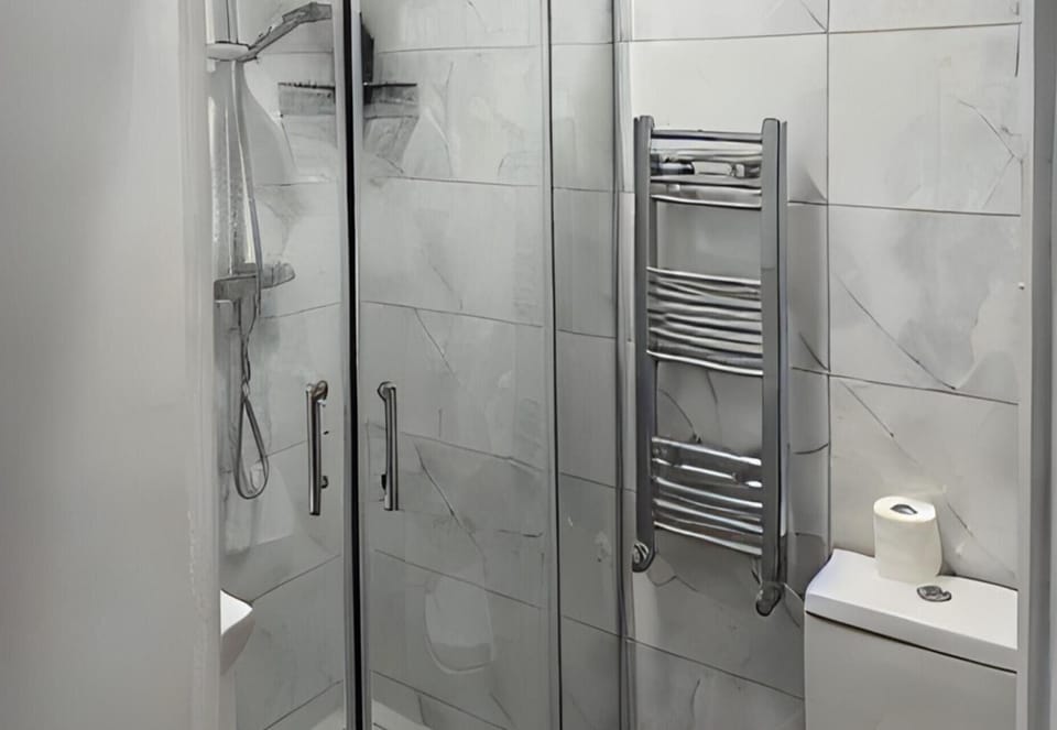 Combined shower/tub, deep soaking tub, hair dryer, towels