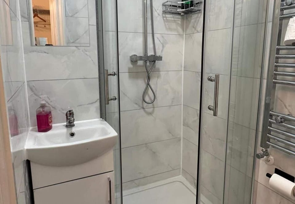 Combined shower/tub, deep soaking tub, hair dryer, towels